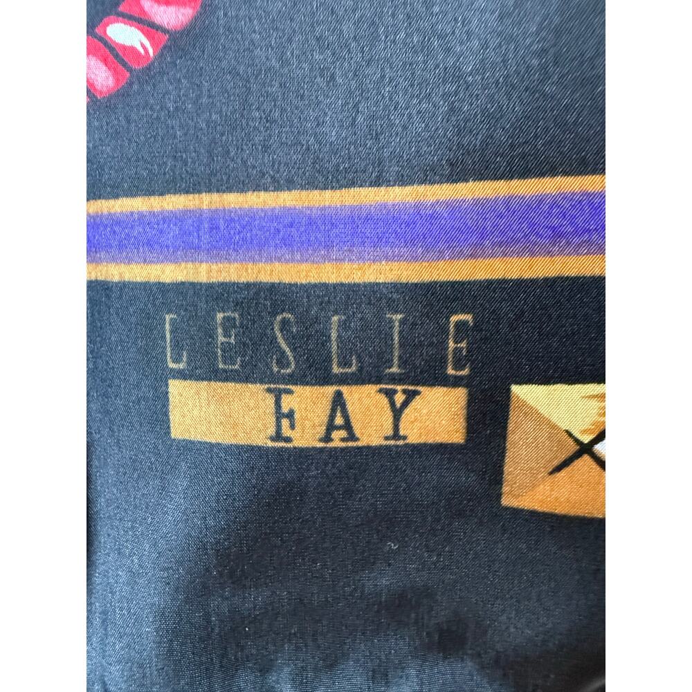 Leslie Fay Vintage‎ Silk Equestrian Scarf Black Gold Rope Print 34” Square - Picture 5 of 6